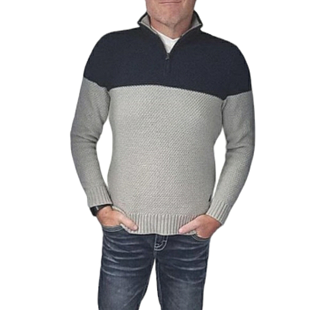 Nautica Two-Tone Colorblock Quarter Zip Knit Pullover Sweater XL Gray Blue